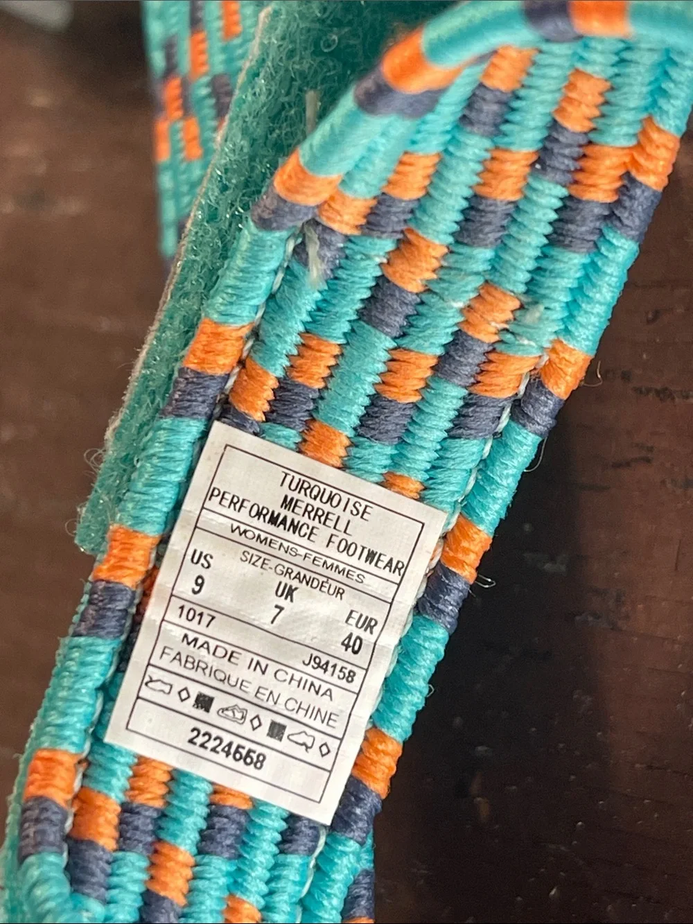 Merrell Around Town Sun Vue Turquoise/Orange Braided Toe-Loop Sandals Thong Sz 9